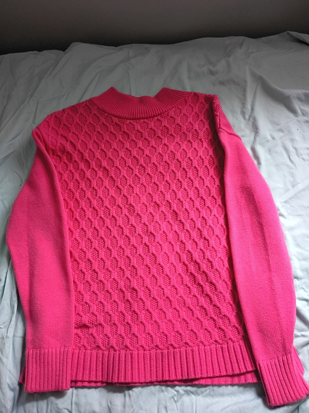 Talbots Hot Pink Honeycomb Cable Turtleneck Sweater